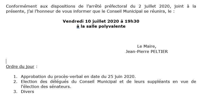 PROCHAIN CONSEIL MUNICIPAL – 10 juillet 2020